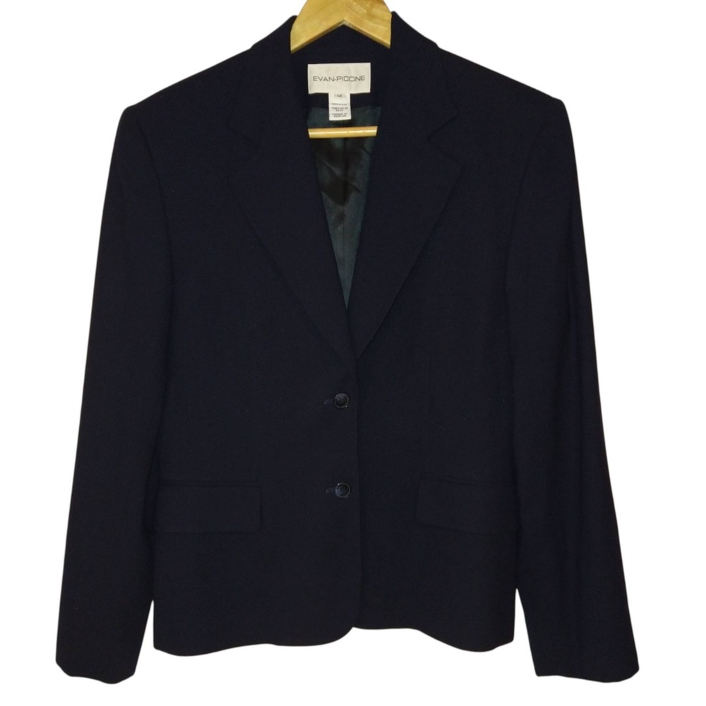 Evan Picone Blazer Suit Jacket 100% Wool Women's Size 16 Blue Career Classic VTG
